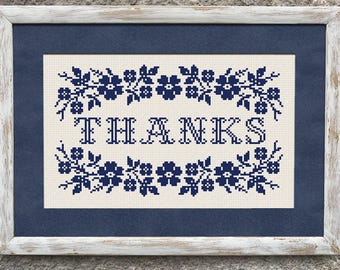 Thankful Little Cross Stitch Pattern, X Stitch Chart, Monochrome Mini Sampler Embroidery, PDF Download