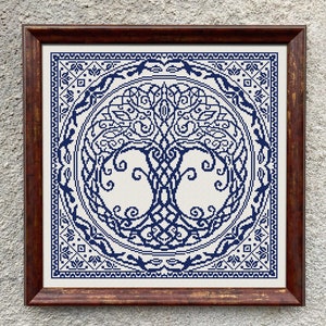 Celtic Tree of Life Sampler Cross Stitch Pattern, X Stitch Chart, Norse style Monochrome Cross Stitch Embroidery, Instant Download PDF