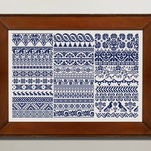 Sampler Borders Cross Stitch Pattern, 36 Decorative Borders X Stitch Chart, Vintage Folk Cross Stitch Embroidery, Instant Download PDF