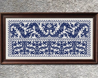 Monochrome Sampler Cross Stitch Pattern, X Stitch Chart, Vintage Dragons Embroidery, PDF Download