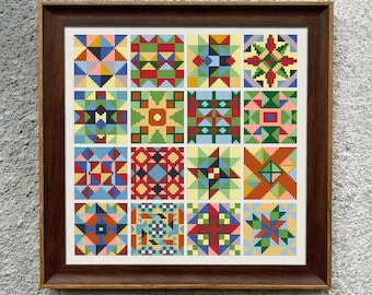 Tiles Sampler Cross Stitch Pattern, Cross Stitch Chart, Quilt Blocks, Patchwork Sampler Cross Stitch Embroidery, Instant Download PDF