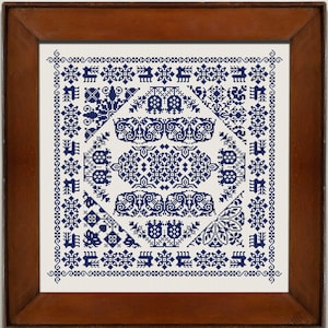 Échantillonneur monochrome motif point de croix, grille de point de croix, broderie folk vintage au point de croix, téléchargement immédiat PDF
