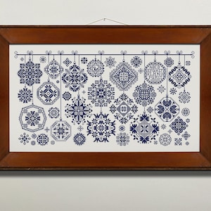 Monochrome Sampler Cross Stitch Pattern, Easy Counted X Stitch Chart, Quaker Sampler, Vintage Folk X Stitch Embroidery, Instant Download PDF