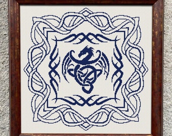 Сeltic Dragon Sampler Kreuzstich Stickmuster, Kreuzstich Stickmuster, nordischer Stil Monochrome Stickerei, PDF Download