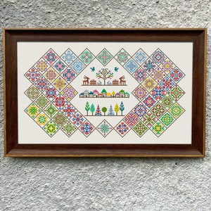Tiles Sampler Cross Stitch Pattern, Cross Stitch Chart,  Sampler Quilt, Multicolored Sampler X Stitch Embroidery Instant Download PDF