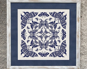 Butterflies Sampler Cross Stitch Pattern, Easy Counted Cross Stitch Chart, Monochrome  Cross Stitch Embroidery, Instant Download PDF