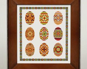 Easter Eggs Sampler Cross Stitch Pattern, Сross Stitch Chart, Vintage Folk Ukrainian Cross Stitch Embroidery Pattern, Instant Download PDF