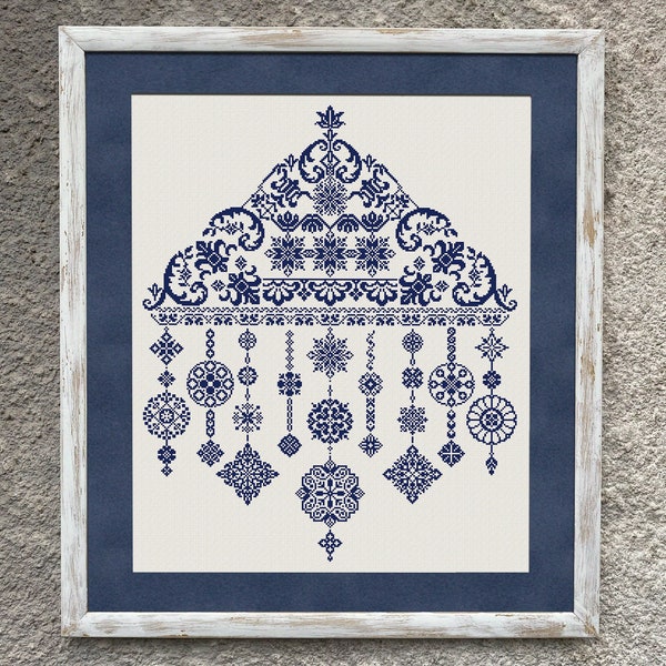 Monochrome Sampler Cross Stitch Pattern, Counted Cross Stitch Chart, Snowflakes Quaker Sampler X Stitch Embroidery, Instant Download PDF