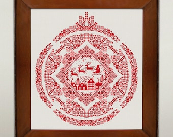 Christmas Ball Sampler Cross Stitch Pattern, Counted Cross Stitch Chart, Santa Claus Monochrome Cross Stitch Embroidery Instant Download PDF