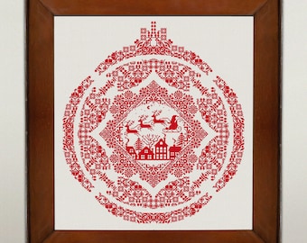 Christmas Ball Sampler Cross Stitch Pattern, Counted Cross Stitch Chart, Santa Claus Monochrome Cross Stitch Embroidery Instant Download PDF