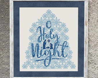 Patrón de punto de cruz "O Holly Night Sampler", gráfico de puntadas en X, bordado navideño, descarga instantánea en PDF