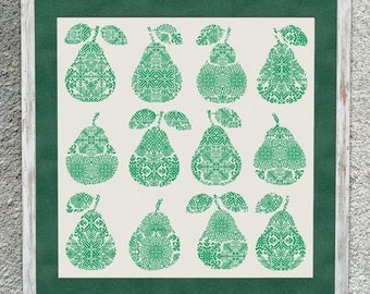Pears Sampler Cross Stitch Pattern, Cross Stitch Chart, Pears X Stitch, Folk Ornament Monochrome Xstitch Embroidery, Instant Download PDF