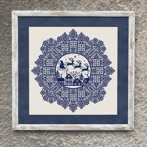 Christmas Sampler Cross Stitch Pattern, Cross Stitch Chart, Santa Monochrome X Stitch Embroidery, Snowflake X Stitch, Instant Download PDF