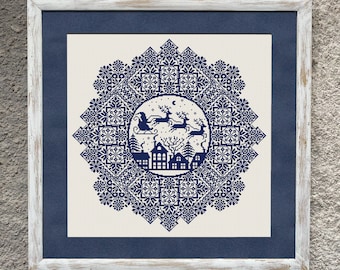 Christmas Sampler Cross Stitch Pattern, Cross Stitch Chart, Santa Monochrome X Stitch Embroidery, Snowflake X Stitch, Instant Download PDF