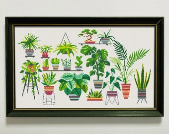 Home Plants Cross Stitch Pattern, Cross Stitch Chart, Modern Plants X Stitch Embroidery, Botany X Stitch, Home Garden, Instant Download PDF