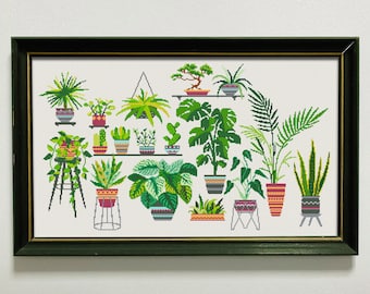 Home Plants Cross Stitch Pattern, Cross Stitch Chart, Modern Plants X Stitch Embroidery, Botany X Stitch, Home Garden, Instant Download PDF
