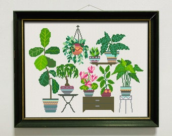 Home Plants Cross Stitch Pattern, Cross Stitch Chart, Modern Plants X Stitch Embroidery, Botany X Stitch, Home Garden, Instant Download PDF