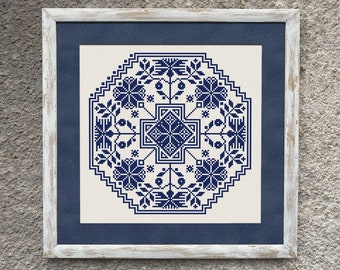 Patrón de punto de cruz de muestra monocromática, gráfico de punto de cruz, bordado de punto de cruz popular vintage, descarga instantánea de PDF