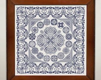 Monochrome Sampler Circles Cross Stitch Pattern, Cross Stitch Chart, Vintage X Stitch Embroidery, Folk Cross Stitch, Instant Download PDF