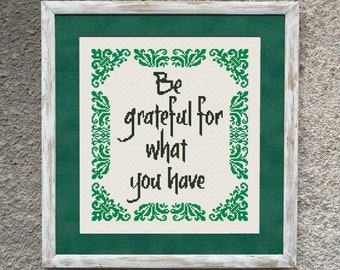 Be Grateful Sampler, modèle de point de croix, grille de points en X, broderie moderne, téléchargement PDF