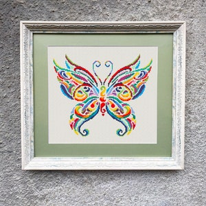 Colorful Butterfly Cross Stitch Pattern, Easy Counted X Stitch Chart, Multicolored Butterfly Modern X Stitch Embroidery Instant Download PDF