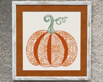 Pumpkin Sampler Cross Stitch Pattern, Cross Stitch Chart, Pumpkin X Stitch, Folk Ornament Xstitch Embroidery, Instant Download PDF