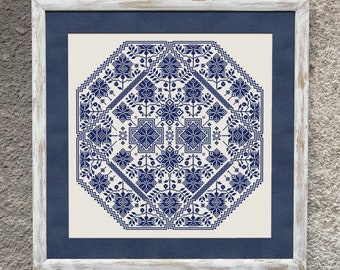 Monochrome Geometric Sampler Cross Stitch Pattern, X Stitch Chart, Vintage Folk Embroidery, Instant Download PDF