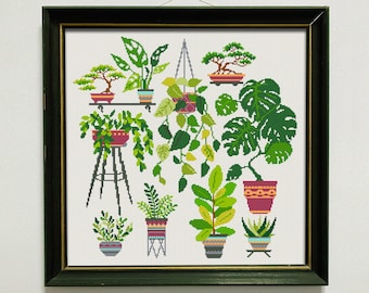 Home Plants Cross Stitch Pattern, Cross Stitch Chart, Modern Plants X Stitch Embroidery, Botany X Stitch, Home Garden, Instant Download PDF