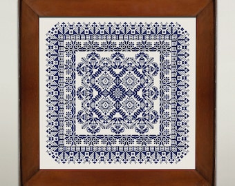 Patrón de punto de cruz monocromático, gráfico de puntadas en X, bordado geométrico, descarga instantánea en PDF