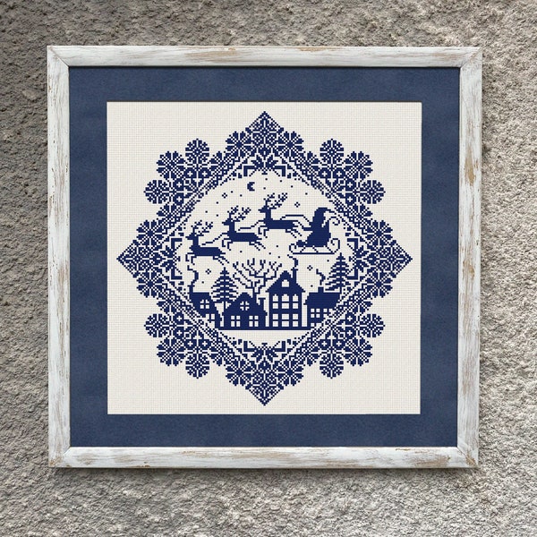 Christmas Sampler Cross Stitch Pattern, X Stitch Chart, Santa Claus Monochrome Cross Stitch Embroidery, Winter X Stitch Instant Download PDF