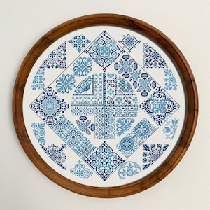 Сircle Sampler Cross Stitch Pattern, Cross Stitch Chart, Vintage Folk Cross Stitch Embroidery Pattern, Quaker Sampler, Instant Download PDF