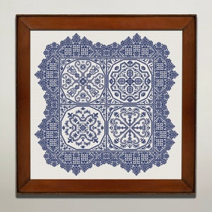 Large Monochrome Sampler Cross Stitch Pattern, Cross Stitch Chart, Sampler Circles Vintage Folk X Stitch Embroidery, Instant Download PDF