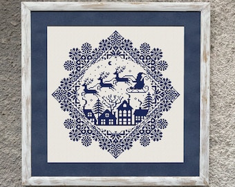 Christmas Sampler Cross Stitch Pattern, X Stitch Chart, Santa Claus Monochrome Cross Stitch Embroidery, Winter X Stitch Instant Download PDF