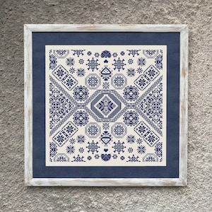 Monochrome Sampler Cross Stitch Pattern, Cross Stitch Chart, Quaker Sampler, Vintage Folk X Stitch Embroidery, Instant Download PDF