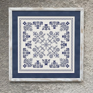 Monochrome Sampler Cross Stitch Pattern, Cross Stitch Chart, Antique Floral Sampler Cross Stitch Embroidery Pattern, Instant Download PDF