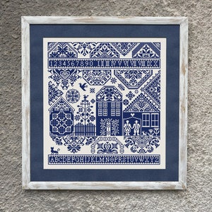 Modèle de point de croix Quaker Sampler, grille de points de croix, broderie monochrome Sampler X Stitch, téléchargement immédiat au format PDF