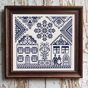 Quaker Sampler Cross Stitch Pattern, Cross Stitch Chart