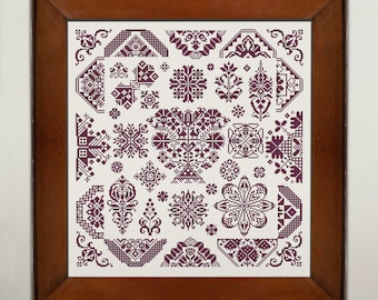 Quaker Sampler Cross Stitch Pattern, Cross Stitch Chart, Monochrome Cross Stitch, Vintage Folk Cross Stitch Embroidery, Instant Download PDF