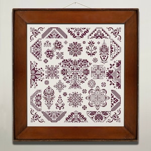 Quaker Sampler Cross Stitch Pattern, Cross Stitch Chart, Monochrome Cross Stitch, Vintage Folk Cross Stitch Embroidery, Instant Download PDF