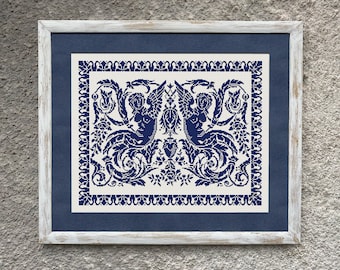 Antique Monochrome Sampler Cross Stitch Pattern, X Stitch Chart, Angels Couple Embroidery, PDF Download