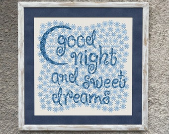 Schema punto croce "Good Night Sampler", schema punto X, ricamo cuscino, download immediato PDF