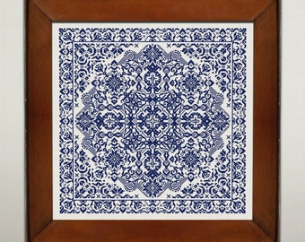 Monochrome Sampler Cross Stitch Pattern,  Antique Geometric Embroidery Design, Instant Download PDF