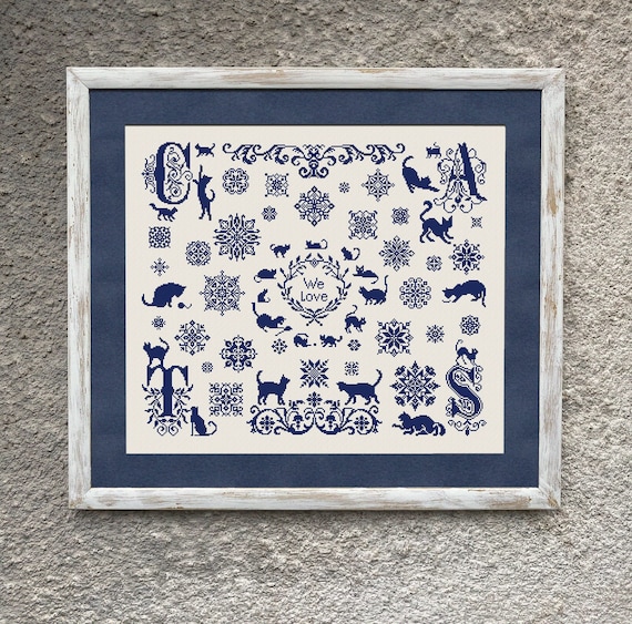 We Love Cats Sampler Cross Stitch Pattern, Easy Counted Cross Stitch Chart, Cat Lovers Cross Stitch Embroidery, Instant Download PDF