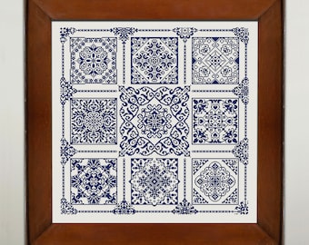Monochrome Sampler Cross Stitch Pattern, Сross Stitch Chart, Antique Sampler X Stitch Embroidery, Vintage Cross Stitch, Instant Download PDF
