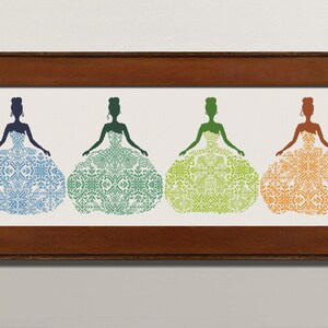 Ladys By Seasons Large Cross Stitch Pattern, X Stitch Chart, Women In Dresses Geometric Cross Stitch Embroidery, Instant Download PDF