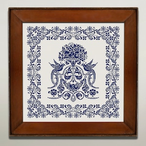 Antique Monochrome Sampler Cross Stitch Pattern, X Stitch Chart, Birds Embroidery, Instant Download PDF