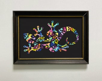 Multicolored Lizard Cross Stitch Pattern, X Stitch Chart, Modern Embroidery Design, Instant Download PDF