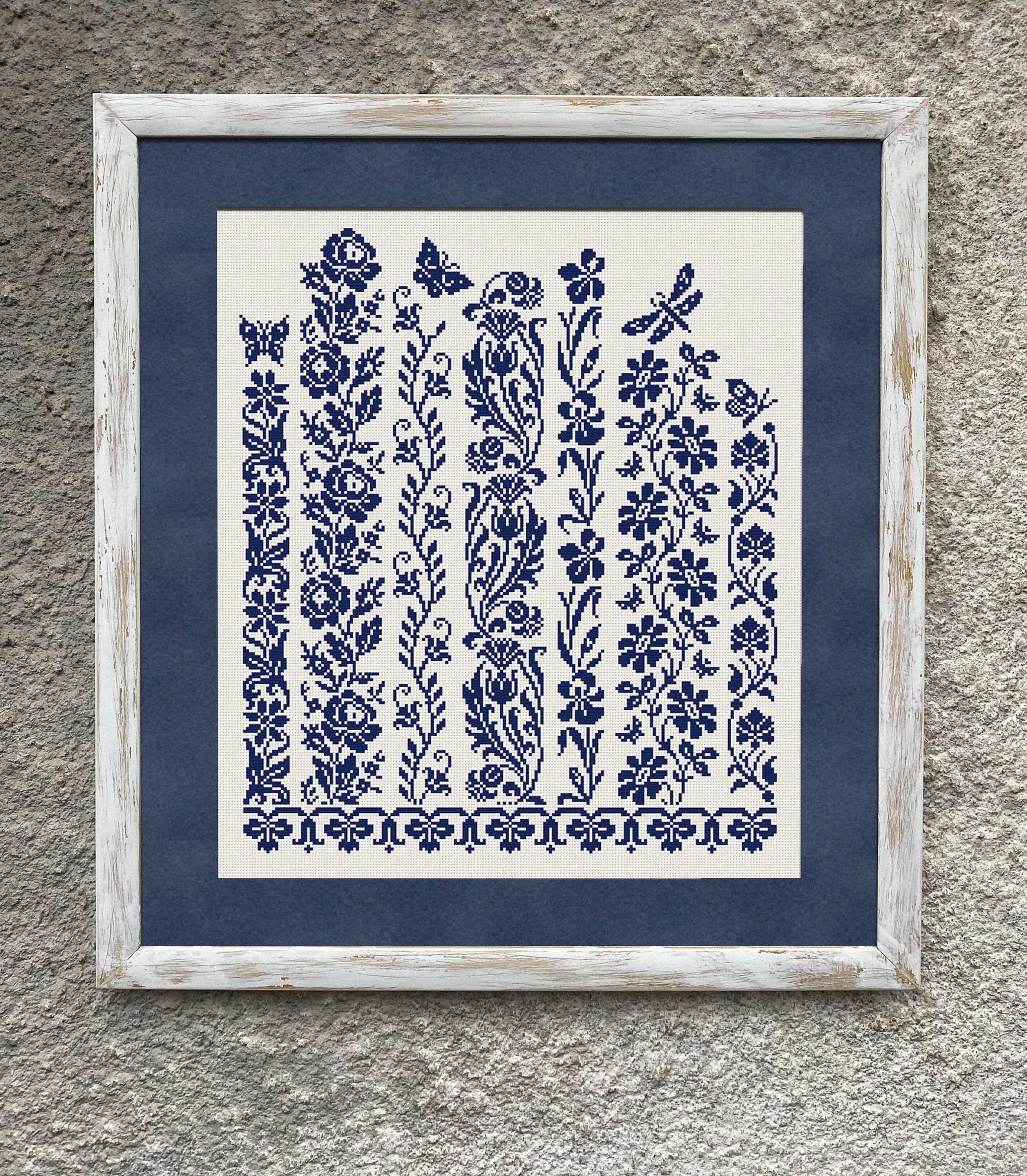Monochrome Floral Sampler Cross Stitch Pattern, Counted Cross Stitch Chart, Sampler Borders, Floral X Stitch Embroidery Instant Download PDF