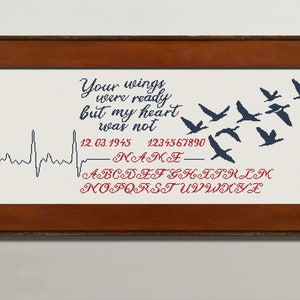 Your Wings Were Ready But My Heart Was Not Cross Stitch Pattern, X Stitch Chart, Loss of Loved Embroidery, Bereavement, Instant Download PDF