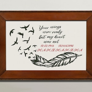 Your Wings Were Ready Memorial Cross Stitch Pattern, X Stitch Chart, Loss of Loved Embroidery, Bereavement X Stitch, Instant Download PDF